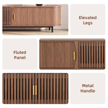 110.25" TV Stand with Sliding Cabinets, Walnut Media Console with Storage, view 8