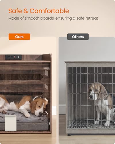 Modern Dog Crate Furniture with Flip-Up Hidden Door, Charging Station, view 7