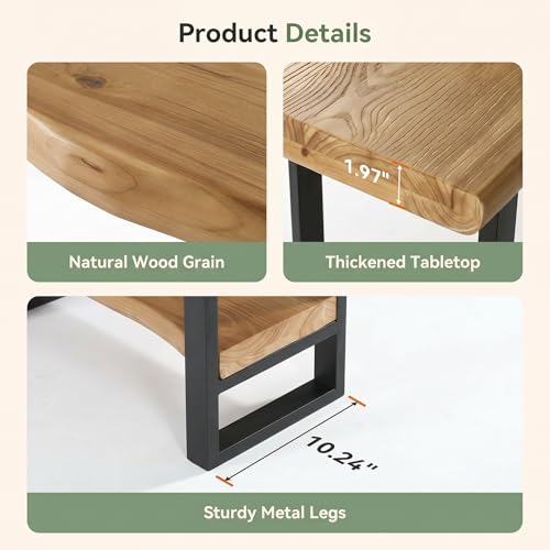 Solid Wood Live-Edge Console Table for Entryway, Farmhouse 63-Inch Narrow Long Sofa Table Behind Couch with Unique Shape, Heavy-Duty Metal Legs, Ideal for Foyer, Entrance, Living Room