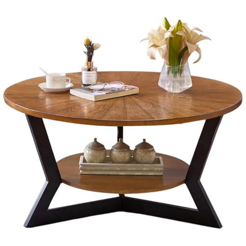Round Coffee Table, Wood Circle Coffee Table with 2-Tier Storage, Center Table for Living Room Bedroom Office Apartment, Easy Assembly, 35'x 18' Inches, Espresso