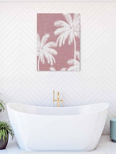 NuYeBiofx Summer Tropical Palm Trees Canvas Wall Art Prints,40"x28" Framed Picture Artwork Pink Retro Linen Background Printed Canvas Oil Painting for Living Room Bedroom Office,Ready to Hang