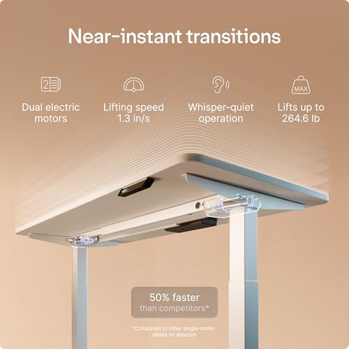 HomeOne Standing Desk 48x24 — Ergonomic Sit Stand Home Office Desk, Made in Europe, Electric Dual Motor Height Adjustable, USB & USB-C Charging, Wobble-Free, Touchscreen, 3 Memory Presets