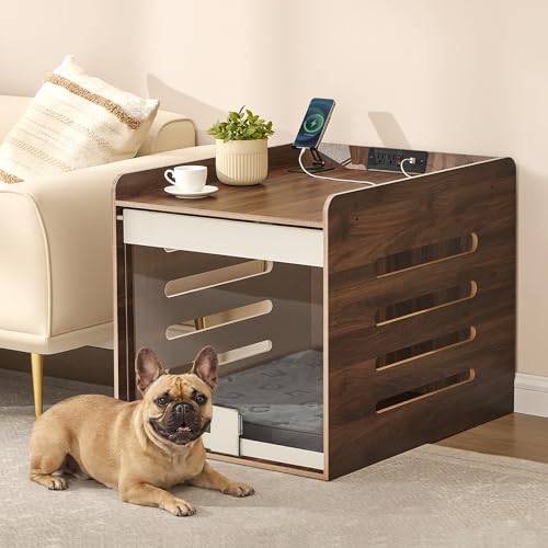 Modern Dog Crate Furniture with Charging Station, view 2