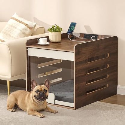 Modern Dog Crate Furniture with Charging Station, view 2