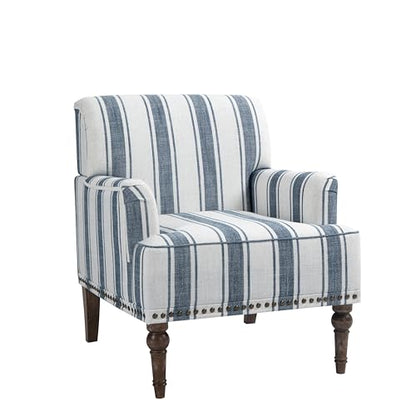 Stripe Accent Chairs Set of 2, Living Room Arm Chair Modern Nailhead Trim Club Armchair, Comfy Upholstered Sofa Lounge Seat Reading Seat Bedroom Side Seating for Home Office, Dark Blue