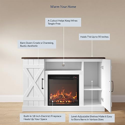 47" TV Stand with 18" Electric Fireplace Heater & Media Entertainment Center, view 6