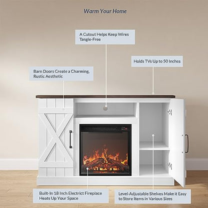 47" TV Stand with 18" Electric Fireplace Heater & Media Entertainment Center, view 6