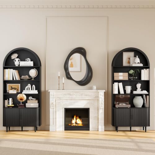 Modern Black Arched Bookshelf with Adjustable Shelves, view 6