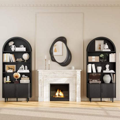 Modern Black Arched Bookshelf with Adjustable Shelves, view 6