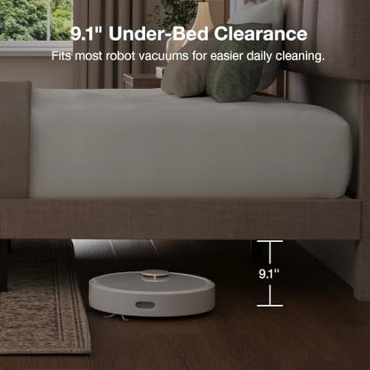 Queen Bed Frame with 2 Storage Drawers and Headboard, Linen Beige, view 6