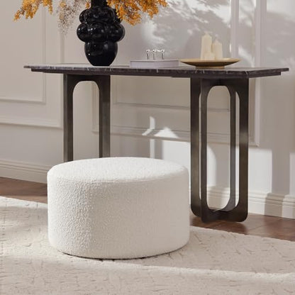 Modern Round Boucle Upholstered Ottoman with Soft Padded Seat, Multi-Functional Sofa Footrest, Side Table, Extra Seating for Living Room, Bedroom, Entryway (24" D x 24" W x 13" H)
