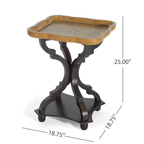 Black and natural hourglass small end table with lipped top, view 3