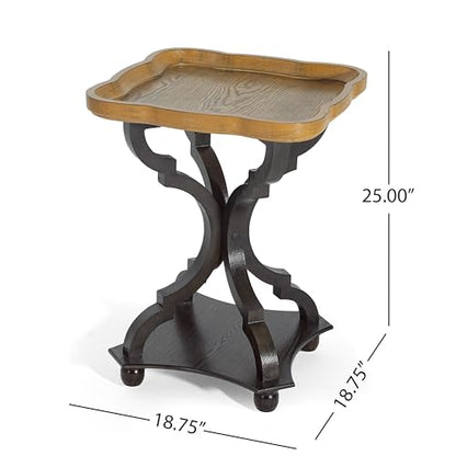 Black and natural hourglass small end table with lipped top, view 3