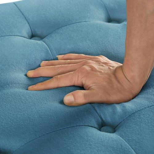 Linen Oversized Storage Ottoman,Large Square Ottoman Bench with Storage,Tufted Sofa Ottomans Footstool,Mid Century Modern Coffee Table for Living Room with Nailhead Trim (Light Blue)
