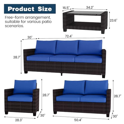 GAOMON 5-Piece Outdoor Patio Furniture Sets, 7 Seat PE Rattan Furniture Sectional Sofa Set with Storage Table, Patio Conversation Sets with Water-Repellent Cushions for Backyard, Deck, Poolside