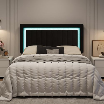 Queen Size Velvet Bed Frame with LED Light, Black, view 2