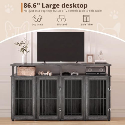 87" Double Dog Crate Furniture with Removable Divider, Grey, view 8