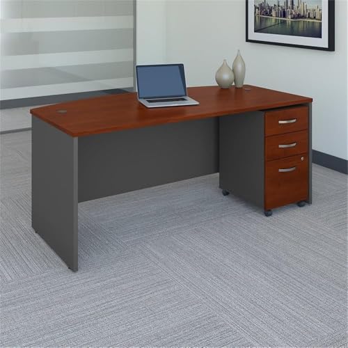 Bush Business Furniture Series C 72W x 36D Bow Front Desk with Mobile File Cabinet in Hansen Cherry