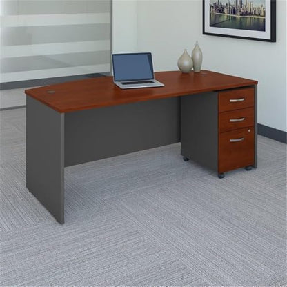 Bush Business Furniture Series C 72W x 36D Bow Front Desk with Mobile File Cabinet in Hansen Cherry