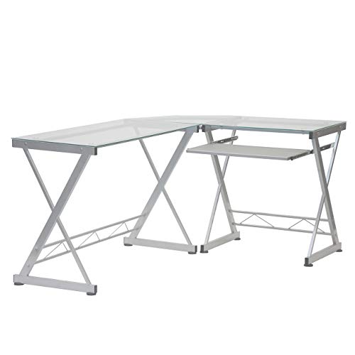 L Shaped Desk with Keyboard Tray - Efficient Work from Home Desk - Glass L Shaped Desk - Professional Work Desk for Home Office - Versatile Glass Corner Desks for Home Office