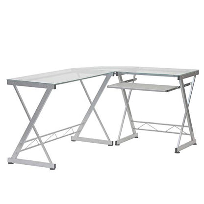 L Shaped Desk with Keyboard Tray - Efficient Work from Home Desk - Glass L Shaped Desk - Professional Work Desk for Home Office - Versatile Glass Corner Desks for Home Office