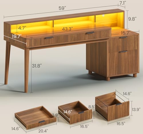 Modern Office Desk with 4 Drawers, 59" Fluted Gaming Computer Desk with Storage, view 3