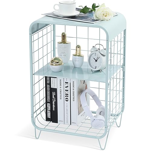 Cute Nightstand,Metal Side Table,3 Tier End Table with Storage,Vintage Bedside Table,Girls Bedroom Furniture,Coffee Table for Living Room,Bedroom,Dorm,Mint Green
