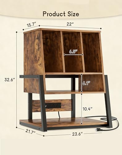 Record Player Stand with Power Outlet, Rustic Brown, view 3