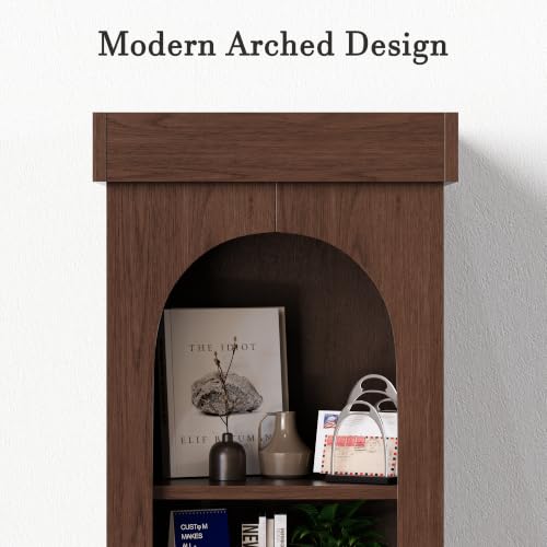 Walnut 5-tier narrow bookshelf with adjustable shelves, view 7