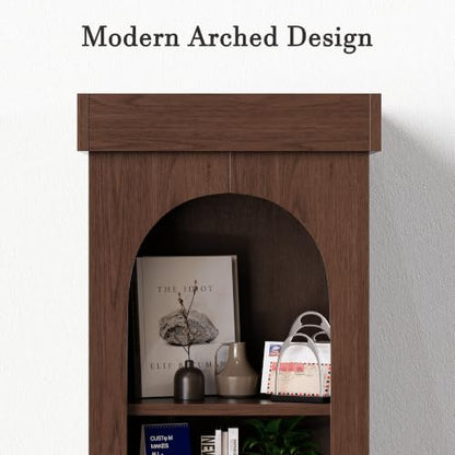 Walnut 5-tier narrow bookshelf with adjustable shelves, view 7