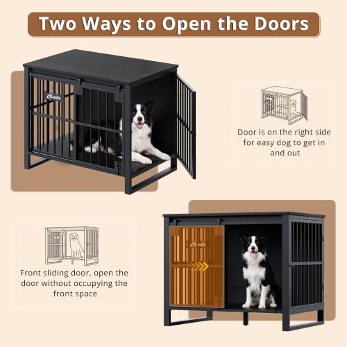 31.5" Tall Dog Crate Furniture with Sliding Barn Door, Black, view 3