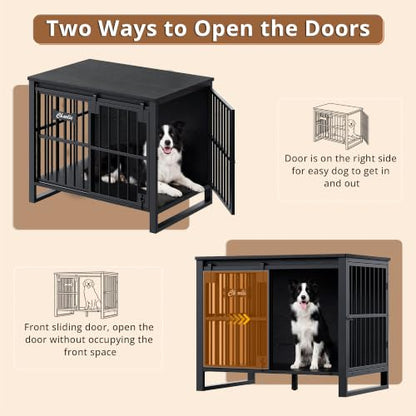 31.5" Tall Dog Crate Furniture with Sliding Barn Door, Black, view 3