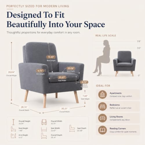 Frida Teddy Fleece Accent Chair, Mid-Century Modern Inspired Armchair with Plush Upholstery, Thick Cushioning & Oak Legs, Cozy Living Room Chair for Bedroom, Reading Nook & Lounge Seating