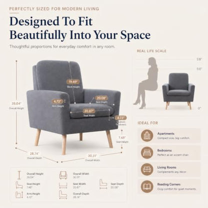 Frida Teddy Fleece Accent Chair, Mid-Century Modern Inspired Armchair with Plush Upholstery, Thick Cushioning & Oak Legs, Cozy Living Room Chair for Bedroom, Reading Nook & Lounge Seating