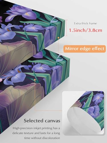 NuYeBiofx Blue Purple Colorful Lotus Canvas Wall Art Prints,48"x32" Framed Picture Artwork Watercolor Flower Leaves Plant Printed Canvas Oil Painting for Living Room Bedroom Office,Ready to Hang