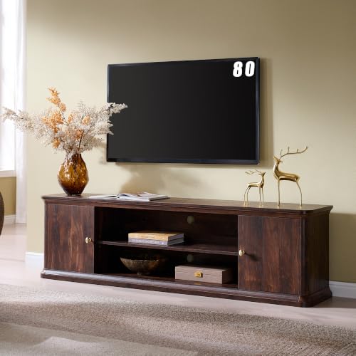 Modern 70" TV Stand w/Storage, Wood Curved TV Console, Brown, view 6