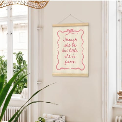 Girls Room Decor, Baby Girl Wooden Poster Hanger, Pink Bow Coquette Trendy Preppy Girly Wall Decor, 12x16 Inch