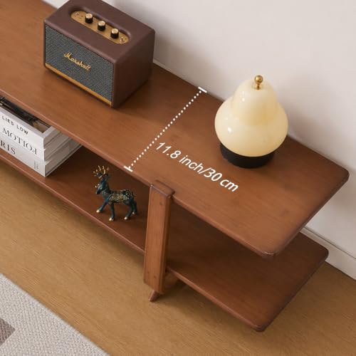 Bamboo TV Stand with Storage for TVs up to 65'', Modern Entertainment Center with 2 Open Shelf, Accent TV Media Console Table for Living Room, Bedroom, 55"(L), Walnut