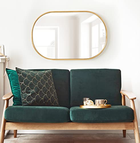 Caskill Modern Rounded Capsule Hanging Wall Mirror; 22 x 34; Gold; Glam Round Rectangular Narrow Mirror for Wall