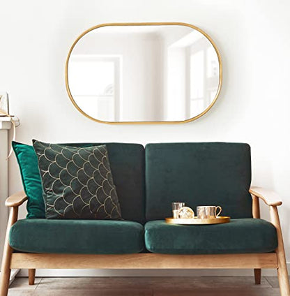 Caskill Modern Rounded Capsule Hanging Wall Mirror; 22 x 34; Gold; Glam Round Rectangular Narrow Mirror for Wall