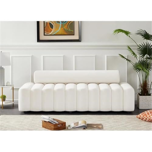 Meridian Furniture 647Cream-S Melody Collection Modern | Contemporary Velvet Upholstered Sofa with Deep Channel Tufting
