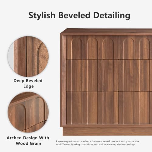 55" Wide 9 Drawer Dresser for Bedroom, Arched Design, Walnut, view 4