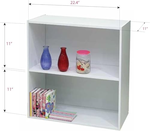 2 Tier Open Shelf Bookcase Storage Organizer, White Wood, Contemporary.