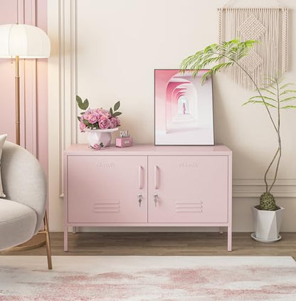 Pink 2-Door Wide Lockable Metal Storage Cabinet, TV Stand & Media Console, view 3