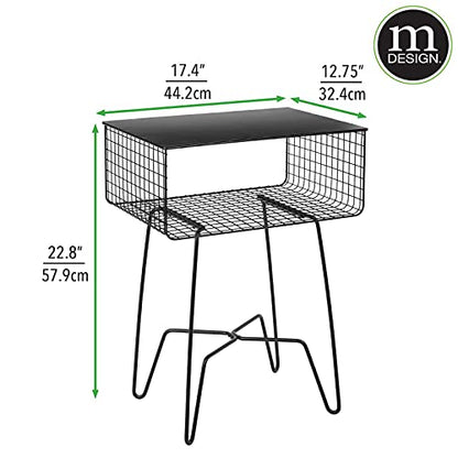 Steel Side Table Nightstand with Storage Shelf Basket for Bedroom, Living Room, Home Office; Rustic Bedside End Table, Industrial Modern Accent Furniture - Concerto Collection - Black