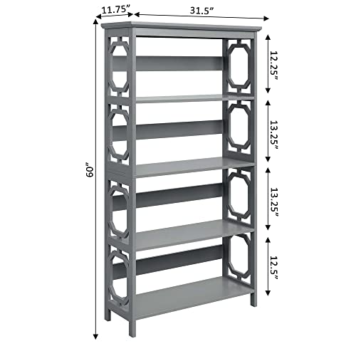 Omega 5 Tier Bookcase, Gray