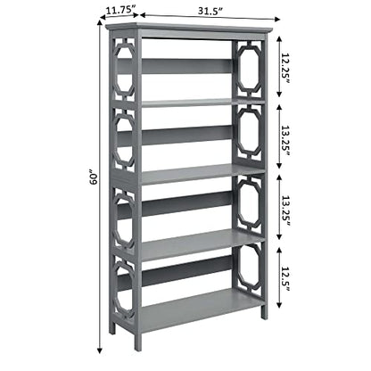 Omega 5 Tier Bookcase, Gray
