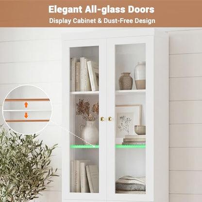 80" Bookshelf with Glass Doors and Adjustable Shelves, Set of 2, view 5