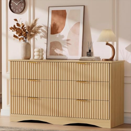 Bedroom Dresser, 47.2" Fluted Wood Dressers, 6 Drawer Dresser, view 2