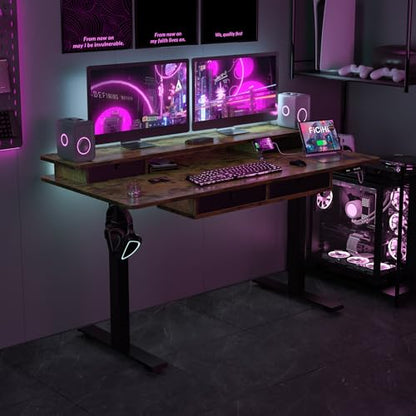Adjustable Height Standing Desk with 4 Drawers,63 x 30 inches Electric Sit Stand Home Office Desk with Two Tiers, 3 Memory Presets, Monitor Stand Riser, USB A/C Charging Port